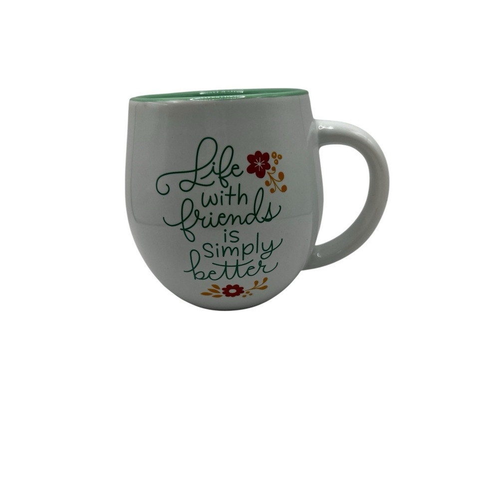 Hallmark Life with Friends is Simply Better Coffee Mug Tea Cup Green White 14 Oz
